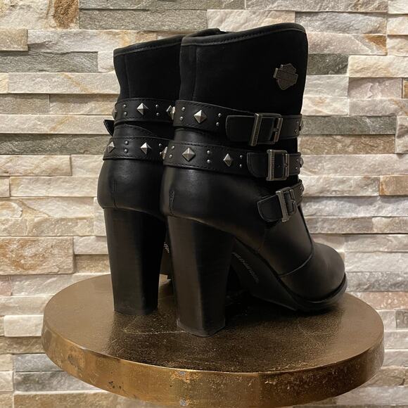 Harley-Davidson Studded Black Leather Boots 8.5 | NWOB, Triple Buckle, High Heel - Picture 11 of 12